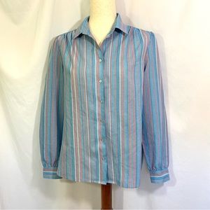 Women’s Vintage 80’s Lykettes Striped Polyester Blouse Large XL Long Sleeve
